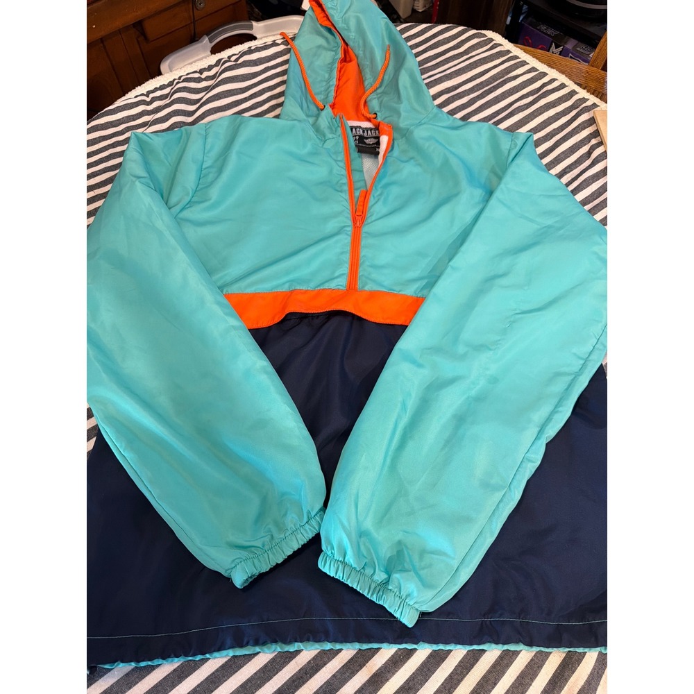 Blackjack 1999 USA Mens XL Windbreaker Colorblock Teal Navy Orange Quarter Zip